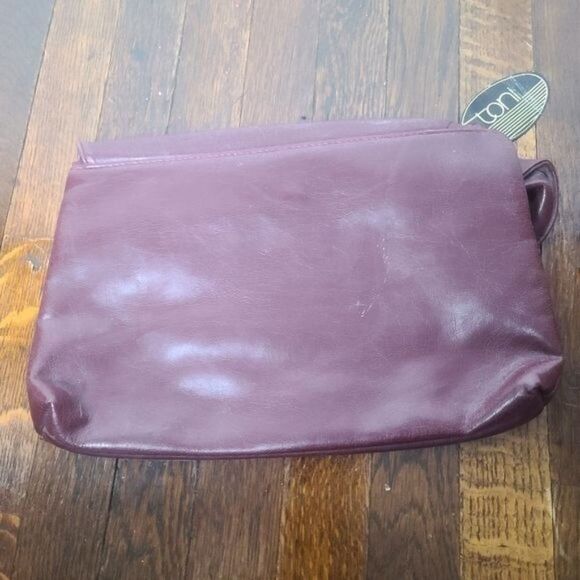 Nwt Deadstock Vintage 80s Burgundy Foldover Large Clutch Purse - Picture 3 of 13